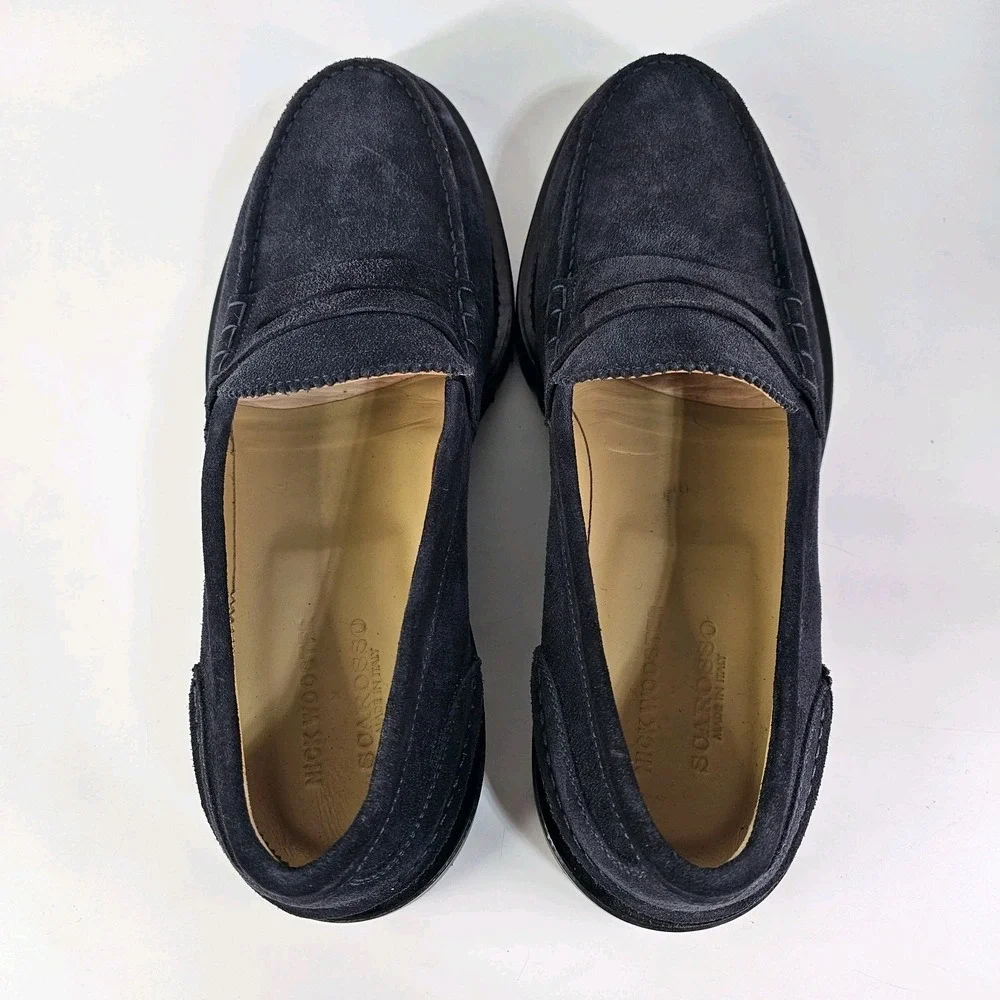 Scarosso Nick Wooster Chunky Loafers Men 13 46 Navy Suede Vibram Lug Soles Italy